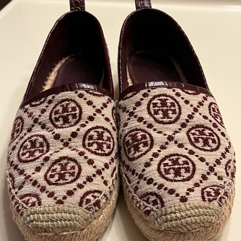 Tory Burch Burgundy Logo Espadrille Slip-On